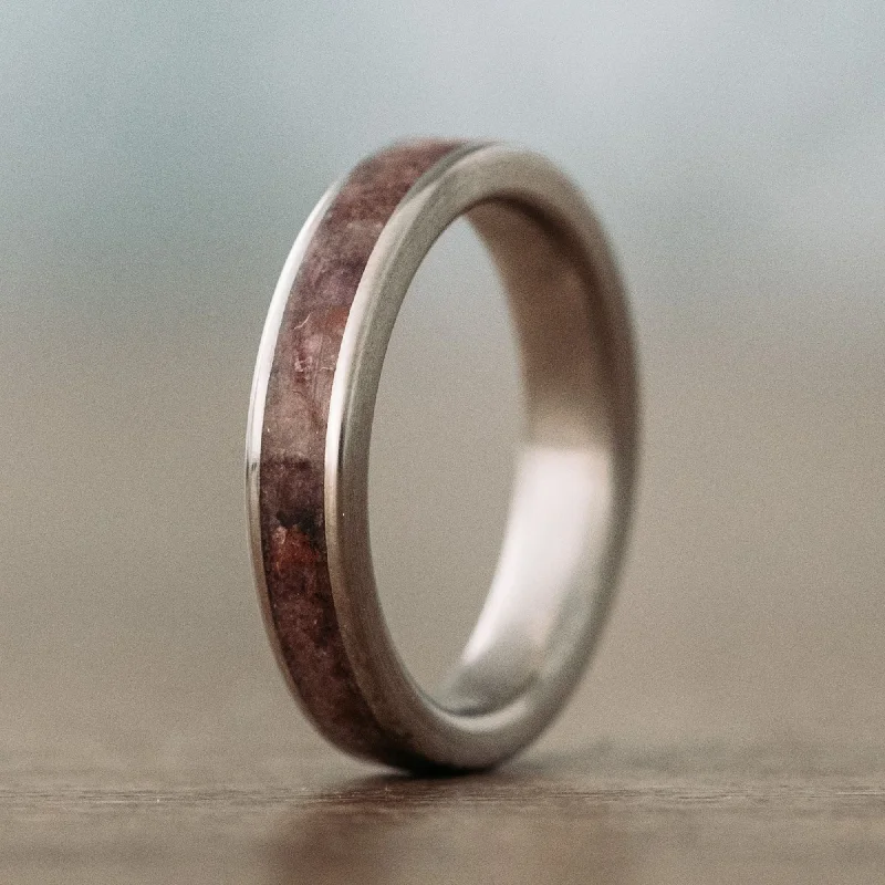 (In-Stock) Titanium Wedding Band with Ruby Stone Inlay - Size 7 | 4mm Wide