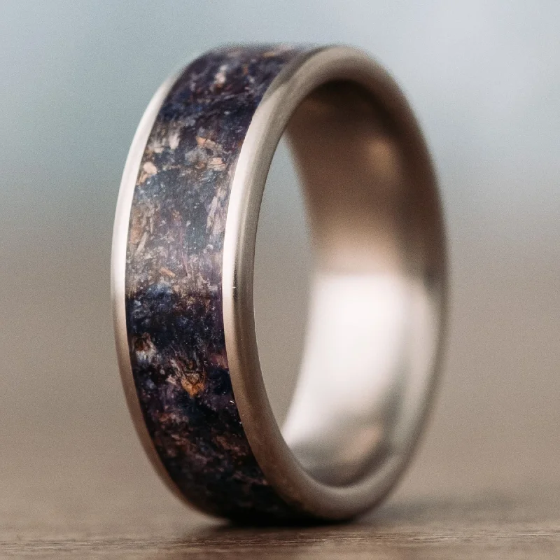 (In-Stock) Custom Men's Titanium Floral Ring with Mixed Lavender - Size 11 | 8mm Wide