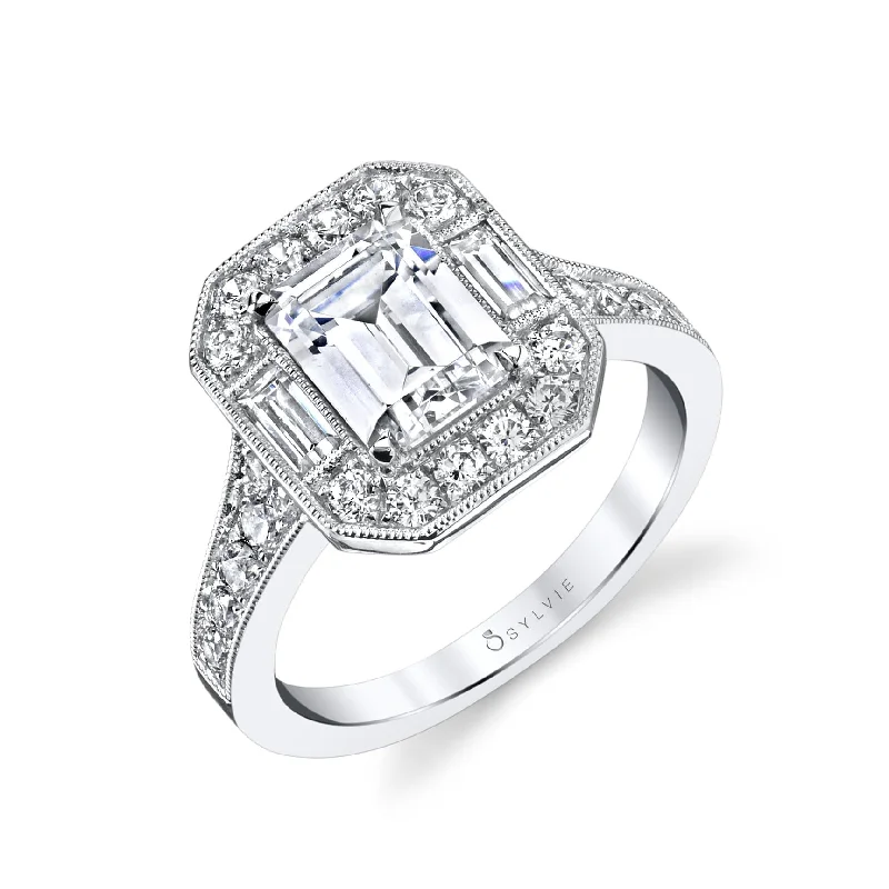 unique sapphire engagement rings -Sylvie Collection 14K White Gold Halo Engagement Ring Setting