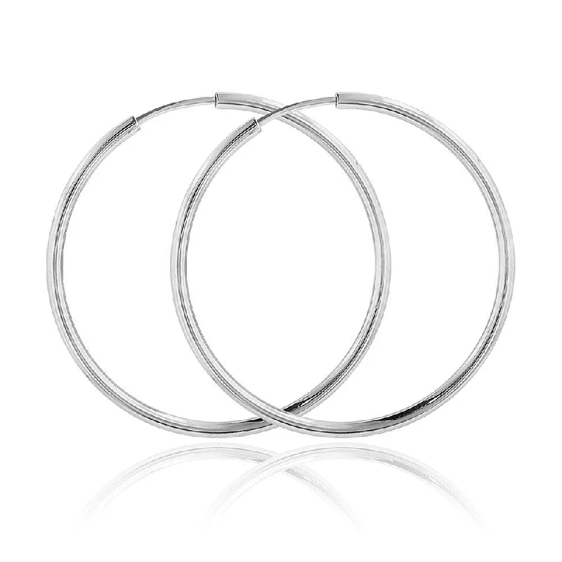 Silver 925 High Polished Endless Hoop Earrings 2mm - HP06-2