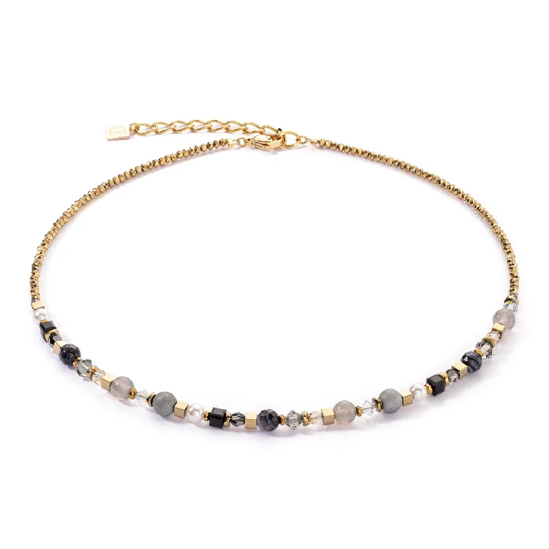 sparkling crystal necklaces for women -Coeur De Lion Festive Spheres Grey Gold Necklace