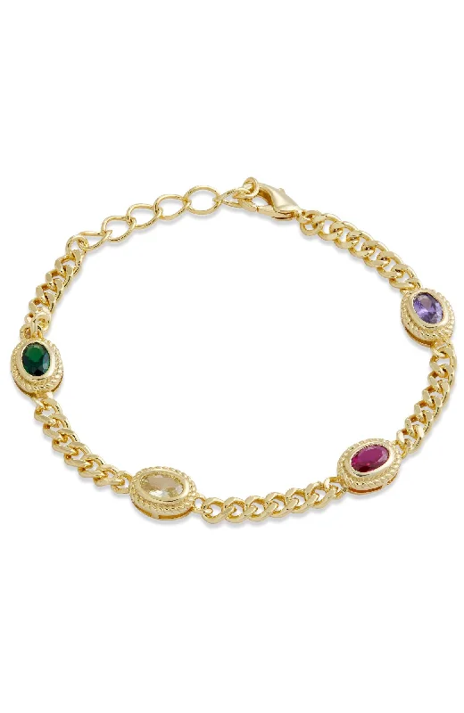 18K GOLD PLATED MULTI COLOR CZ STATION BRACELET