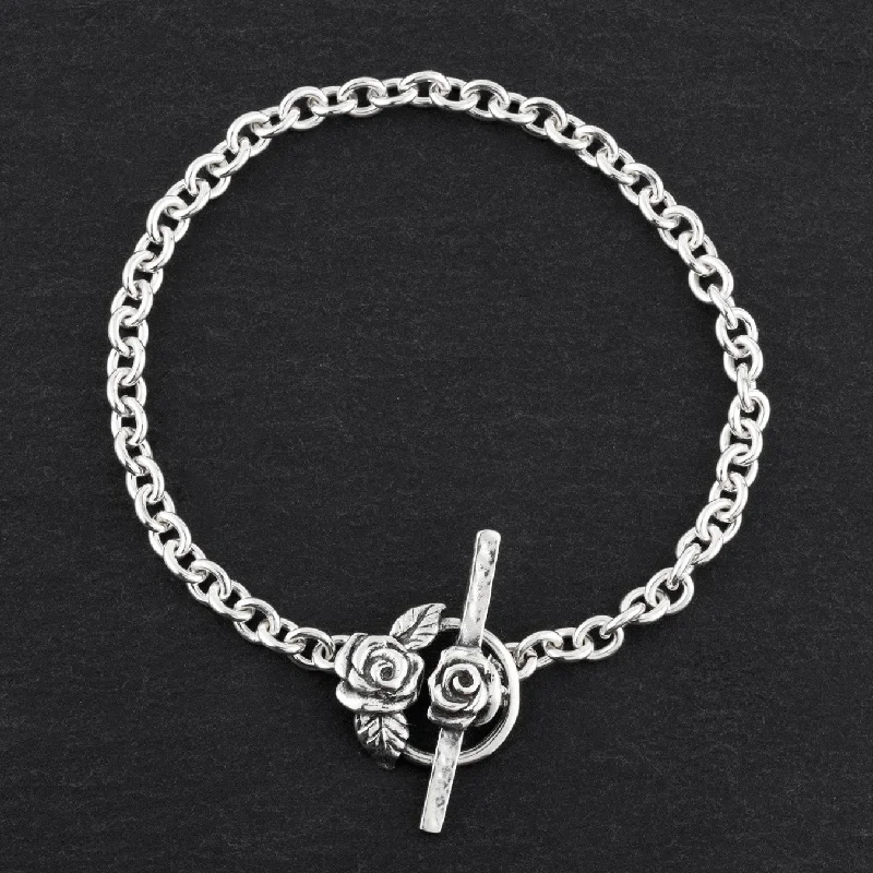 Sterling Silver Rose Toggle Bracelet