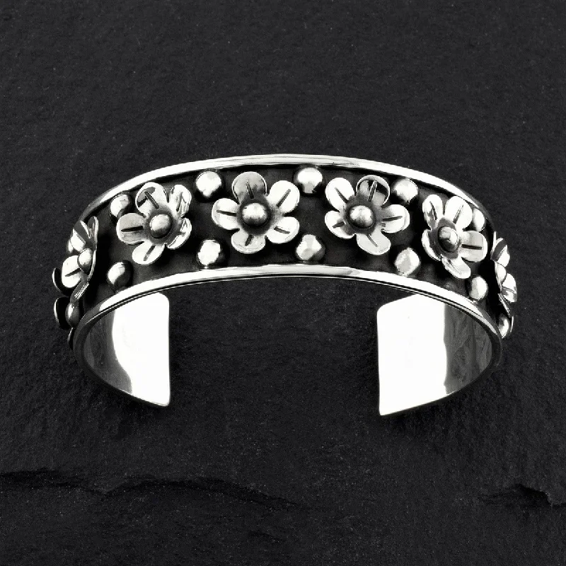 Taxco Vintage Silver Flower Cuff Bracelet