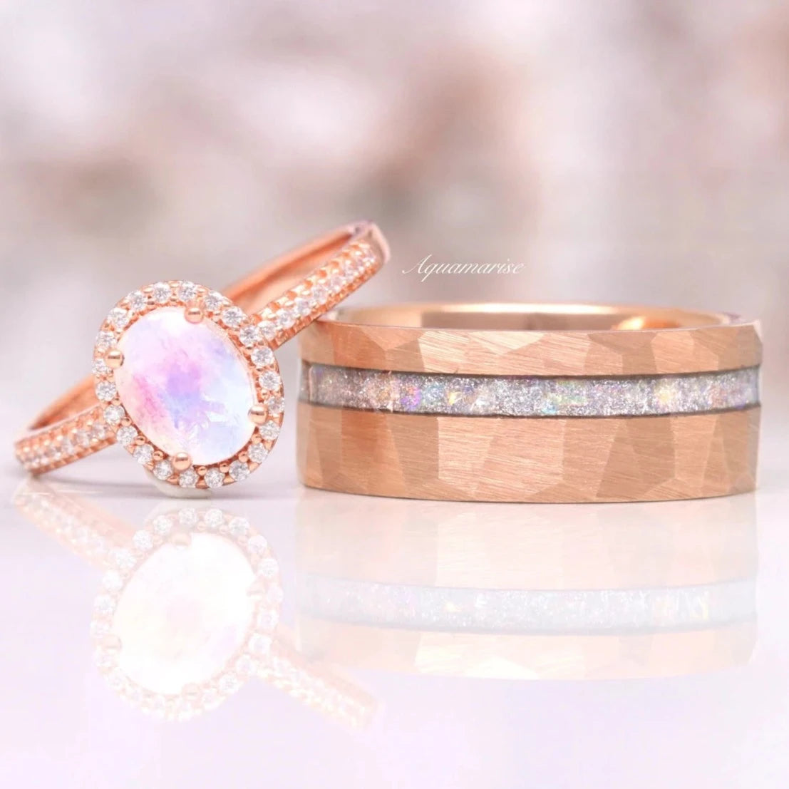 Galaxy Rainbow Moonstone Couples Ring