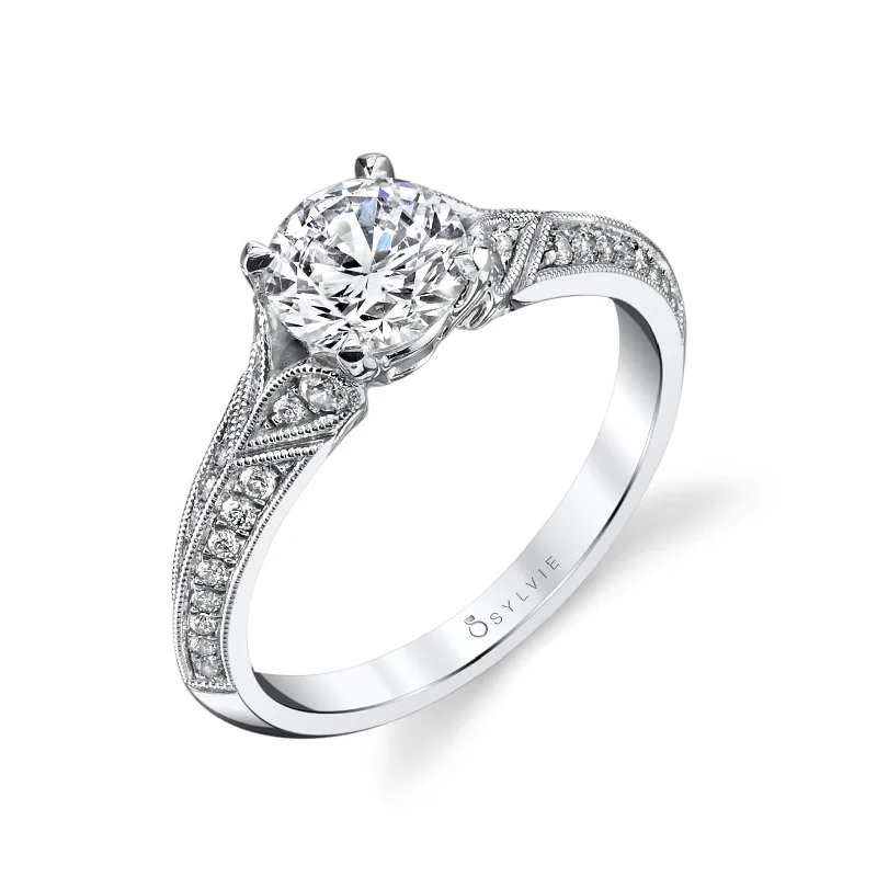 mixed metal engagement rings -Sylvie Collection 14K White Gold Round Engagement Ring Setting