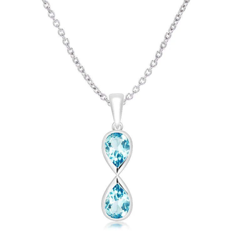 long necklaces for women -Unique & Co Sterling Silver Blue Topaz Pendant Necklace