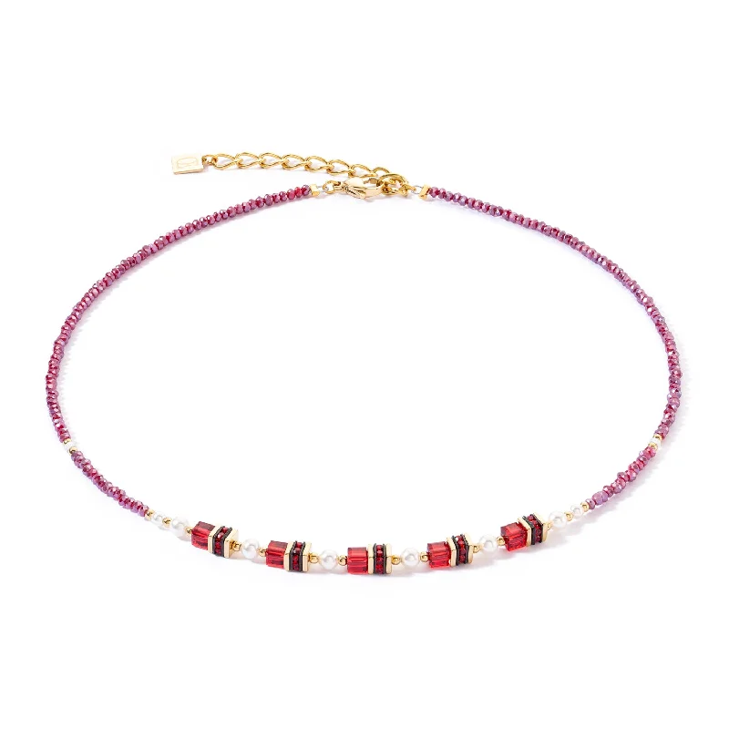 stylish modern necklaces for women -Coeur De Lion Sparkling Princess Gold Red Necklace