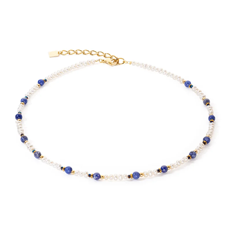 women’s engagement necklaces -Coeur De Lion Gold Pearl and Sodalite Flow Necklace