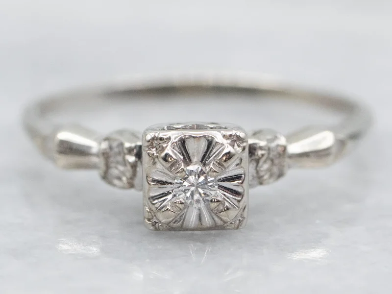 radiant cut engagement rings -Vintage Diamond Solitaire Engagement Ring