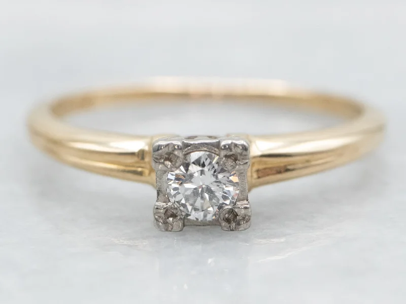 two-tone engagement rings -Two Tone Yellow and White Gold Diamond Solitaire Engagement Ring