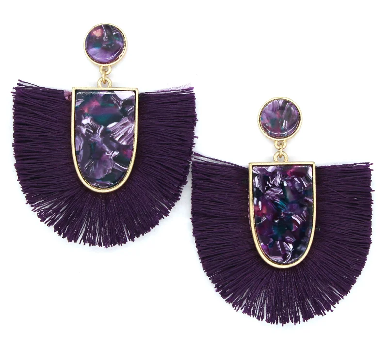 Mia Fan Fringe Earrings- Purple