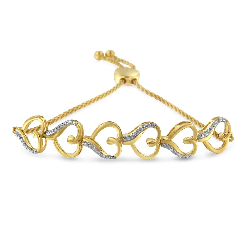 14K Yellow Gold Plated .925 Sterling Silver Diamond Accent Heart Link Bolo Bracelet