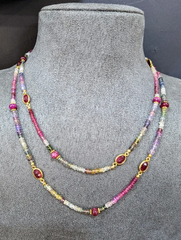 silver necklaces for women -92cm 18ct Gold Vermeil Sapphire and Ruby Long Necklace