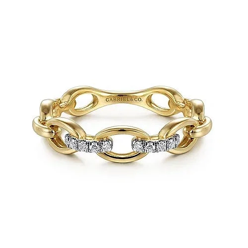 14K Yellow Gold Diamond Oval Link Chain Ladies Ring