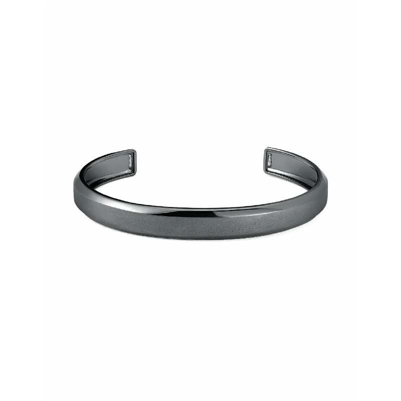 CRISLU  Mens Smooth Cuff Bangle with Baguette CZ Finished In Black Rhodium