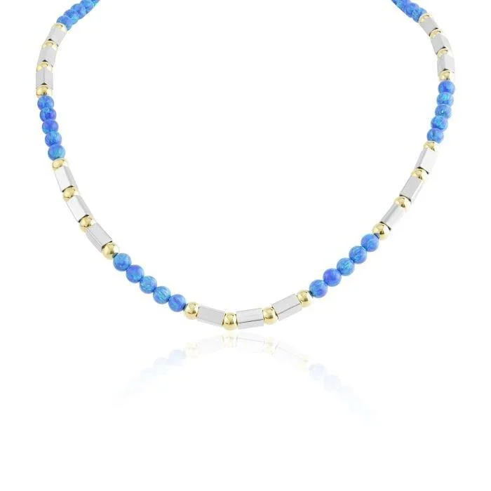 women’s engagement pendant necklaces -Lavan Light Blue Opal Gold and Silver Necklace