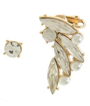 Spiky Crystal & Pearl Ear Crawler Set- Gold