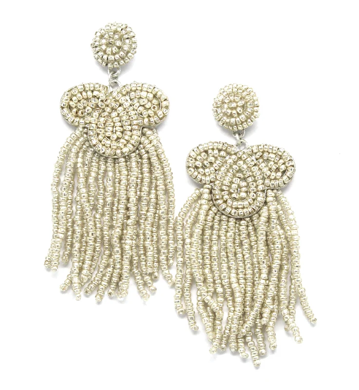 Desiree Beaded Tassel Earrings- Silver