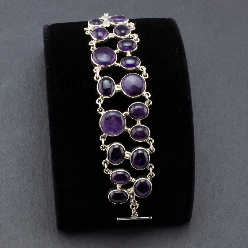 Large Sterling Silver and Amethyst Bracelet