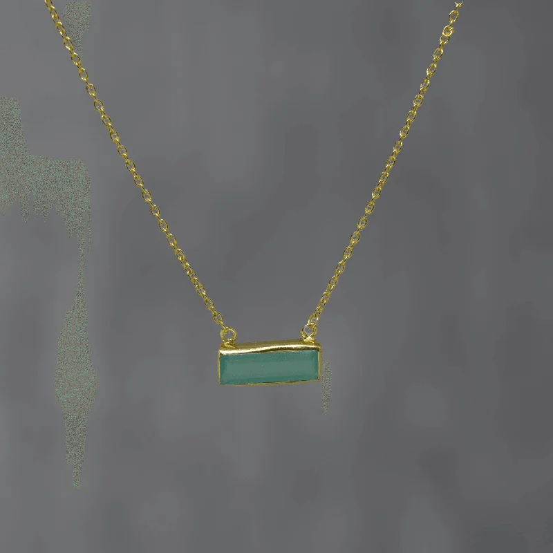 diamond necklaces for women -Gold Rectangular Aqua Chalcedony Necklace