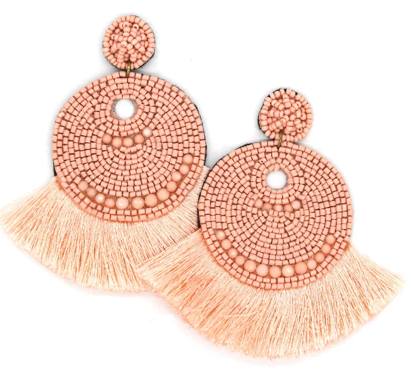 Josie Beaded Tassel Earrings- Peach