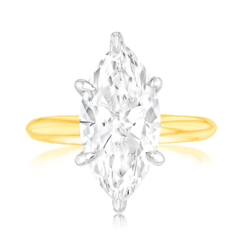 women’s diamond solitaire engagement rings -Luminesce Lab Grown 4 Carats Certified Marquise Diamond Engagement Ring in 18ct Yellow Gold