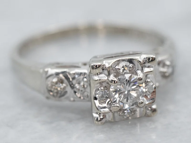 fancy cut engagement rings -Retro Era Diamond Engagement Ring