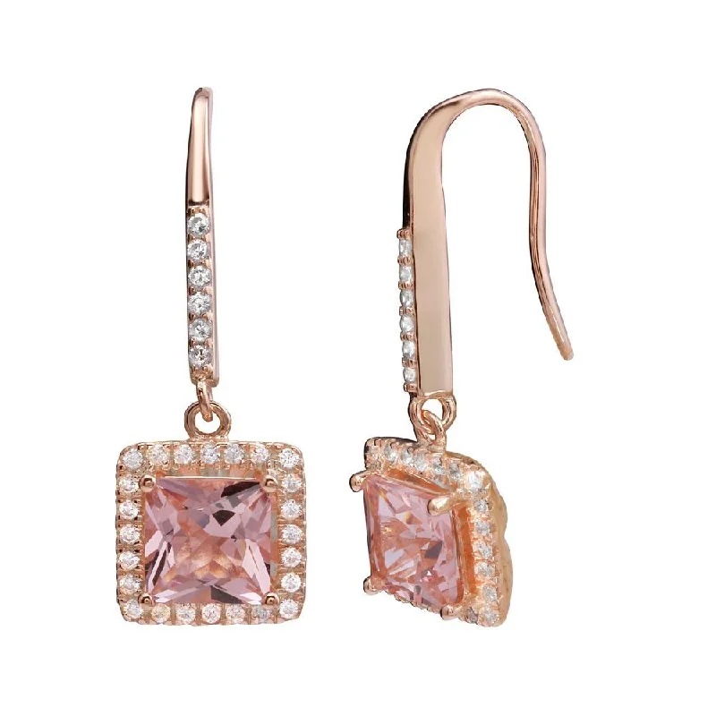 Rose Gold Plated 925 Sterling Silver Dangling Square CZ Earrings - STE01153RGP