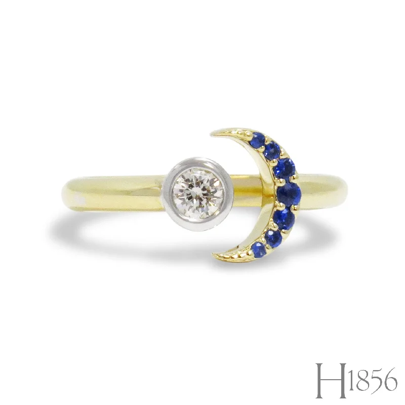 Open Ring with Diamond and Sapphire