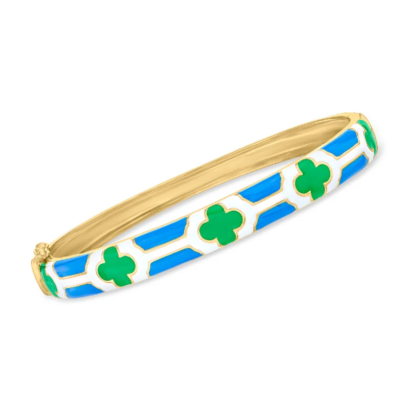 Ross-Simons Multicolored Enamel Clover Bangle Bracelet in 18kt Gold Over Sterling