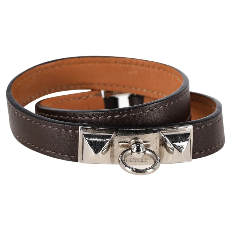 Hermès Mini Rivale Double Tour Bracelet in Brown Calfskin Leather