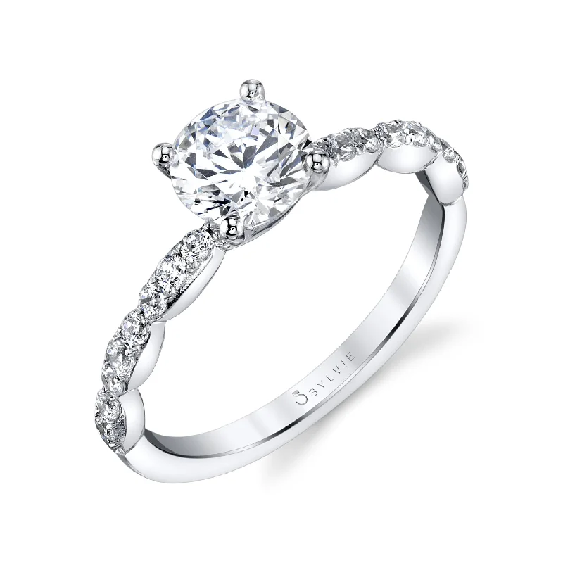 princess cut diamond engagement rings -Sylvie Collection 14K White Gold Round Engagement Ring Setting W. 1Ct Round 14K WG