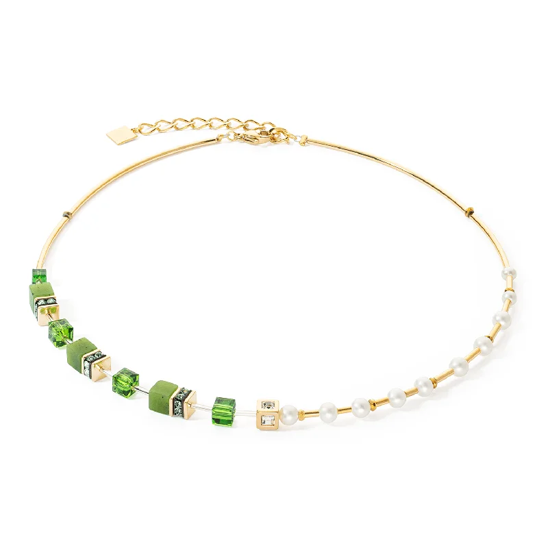 adjustable necklaces for women -Coeur De Lion GeoCUBE® Fusion Gold Green and Pearl Necklace