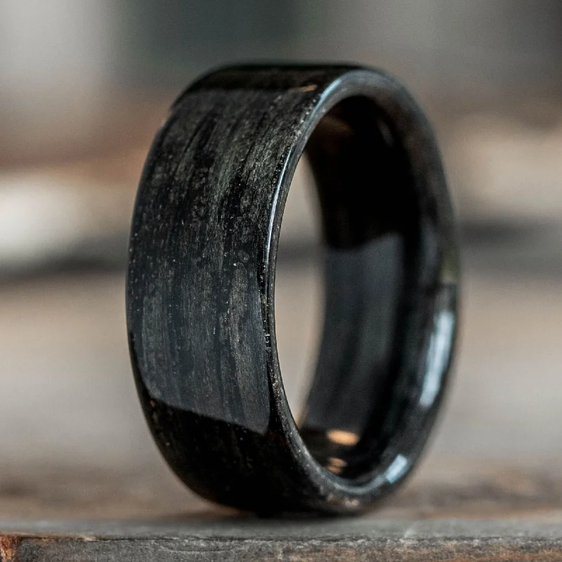 (In-Stock) Custom Solid Whiskey Barrel Wood Wedding Band  - Size 10 | 9mm Wide