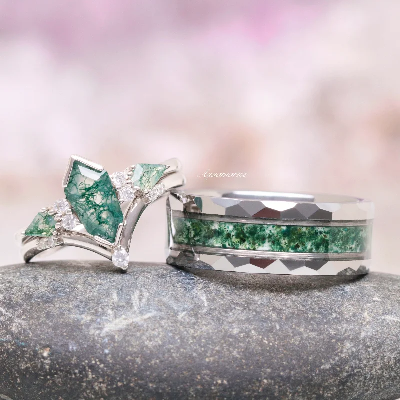 Green Moss Agate Couples Ring