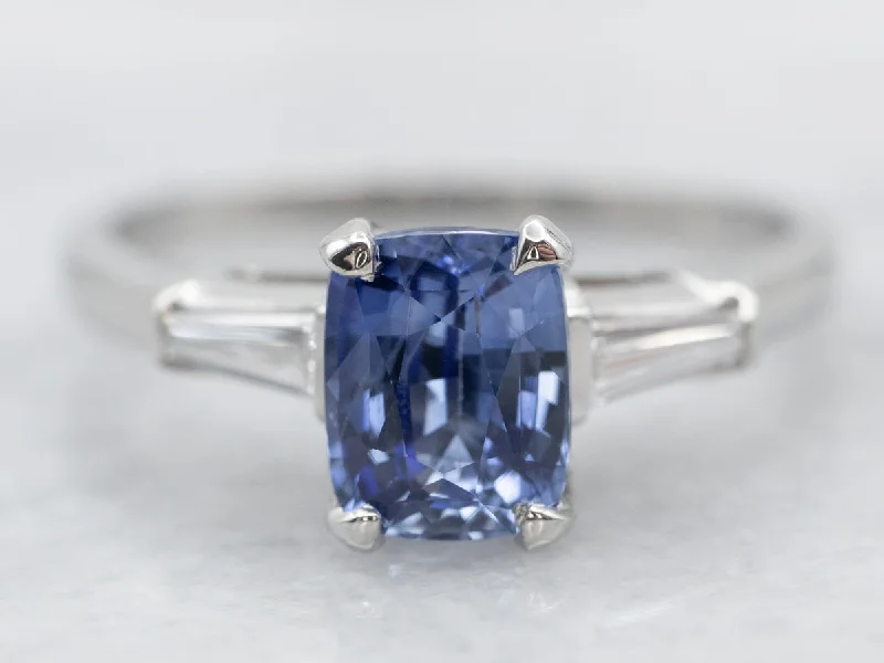 radiant engagement rings -Platinum Sapphire and Diamond Engagement Ring