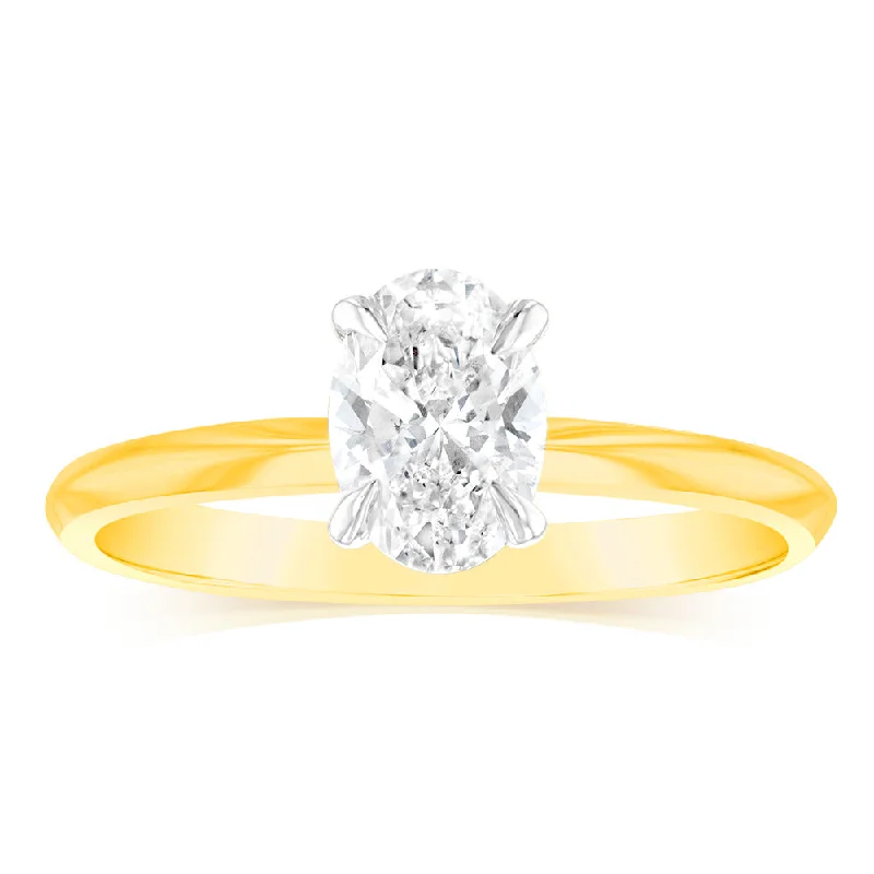 heart-shaped engagement rings -Luminesce Lab Grown 14ct Yellow Gold 1 Carat Oval Certified Solitaire Engagement Ring