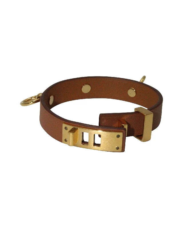 Hermès Mini Clous Carres Wrap Bracelet in Brown Leather