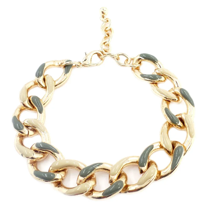 14K YELLOW GOLD OVER BRASS ENAMEL LINK  BRACELET