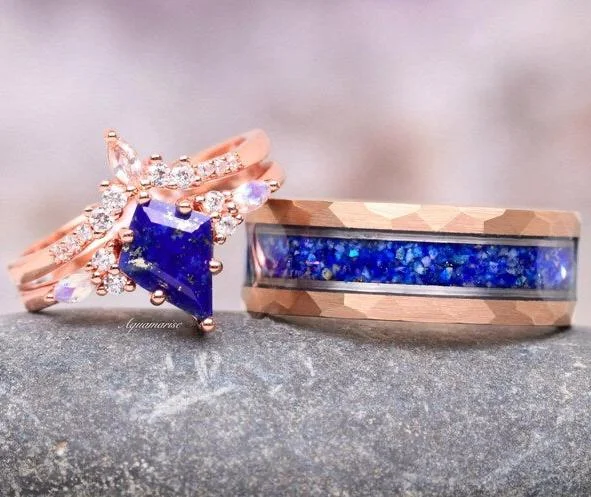 Skye Kite™  Blue Lapis Lazuli & Moonstone Couples Ring