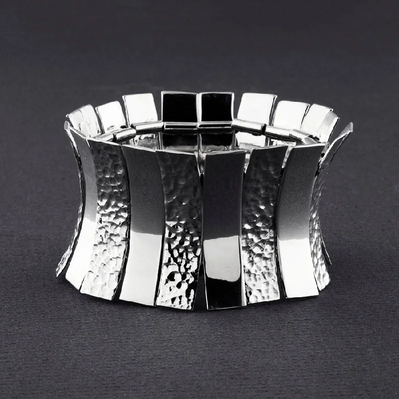 Wide Sterling Silver Elastic Statement Bracelet