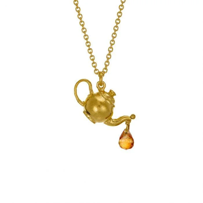 gold chain necklaces for women -Alex Monroe Teapot Necklace with Citrine Drop