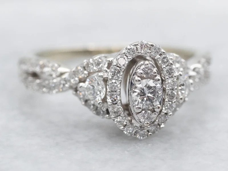 modern engagement rings for women -Modern Diamond Halo Engagement Ring