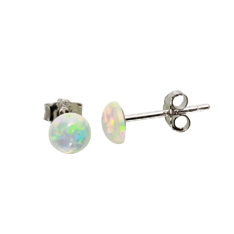 Rhodium Plated 925 Sterling Silver Opal CZ Stud Earrings - STE01124