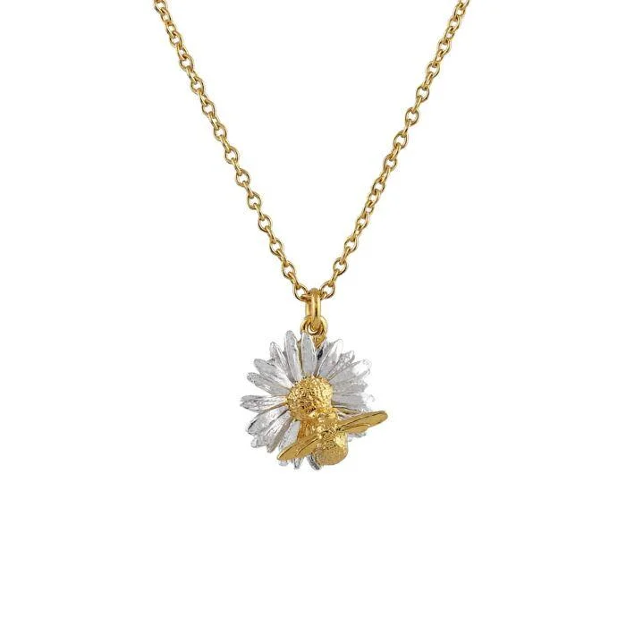 women’s crystal charm necklaces -Alex Monroe Daisy with Teeny Weeny Bee Necklace