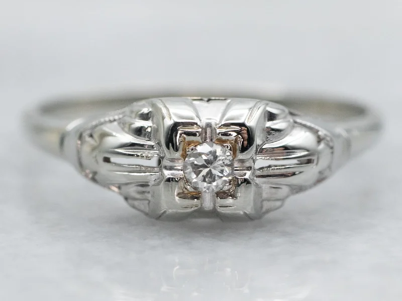 simple engagement rings for women -Later Art Deco Diamond Solitaire Engagement Ring