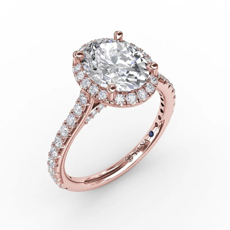 customized engagement rings -Oval Diamond Halo Engagement Ring With Diamond Band