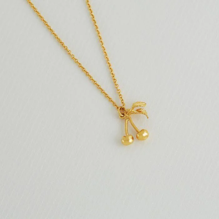 symbolic necklaces for women -Alex Monroe 22ct Gold Vermeil Small & Sweet Cherry Necklace