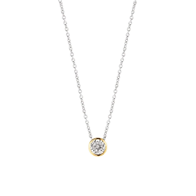 diamond heart necklaces for women -Ti Sento Silver and Gold Necklace with Round Cubic Zirconia Centrepiece